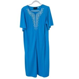 Bob Mackie Wearable Art Embroidered Blue Maxi House Dress Vintage Size Large
